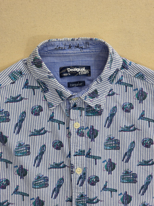 Desigual Men's Micro-stripe Printed Shirt | Oxford | Size L