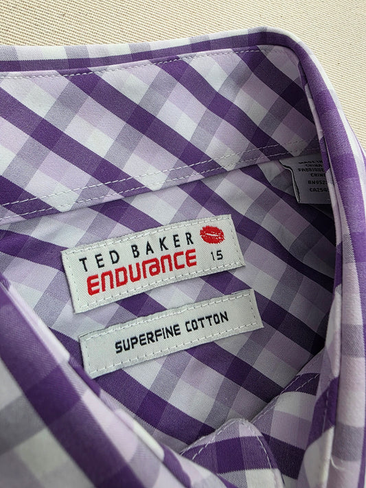 Ted Baker Koszula Męska Fioletowa Kratka | Slim Fit | Rozm. S/M – detal 1 | vntg.studio™