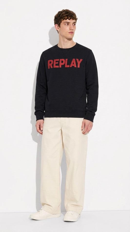 Bluza Bawełniana Replay Big Logo Czarna Rozmiar M – widok frontu | vntg.studio™