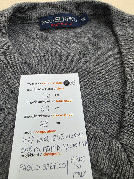 Paolo Serpico Sweter Męski w Serek | Merino & Kaszmir | Rozm. XXL – detal 2 | vntg.studio™