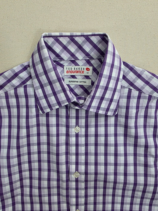 Ted Baker Koszula Męska Fioletowa Kratka | Slim Fit | Rozm. S/M – widok tyłu | vntg.studio™