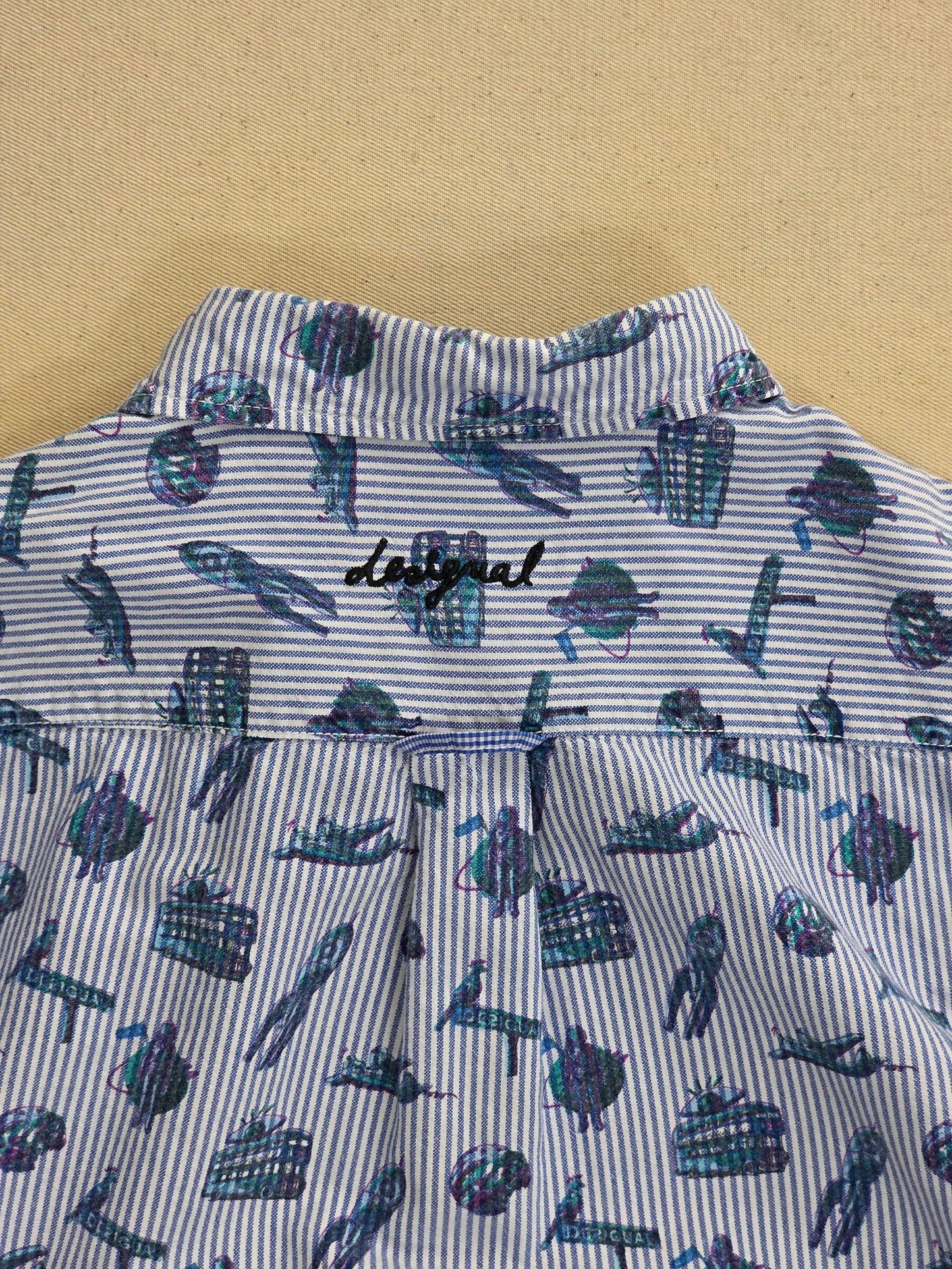 Desigual męska koszula w mikropaski z nadrukiem bawełna oxford rozm. L