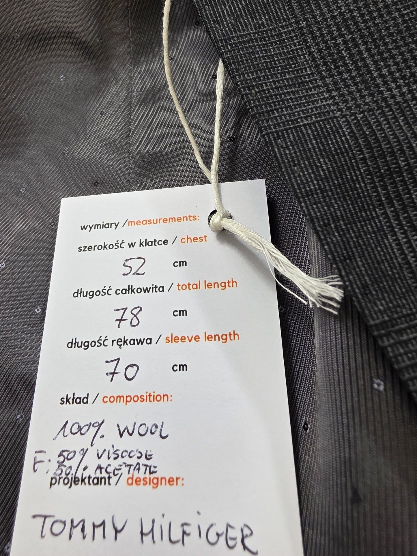 Męska Marynarka Wełniana Tommy Hilfiger Tailored Monticello Super 100's Szara w Kratę