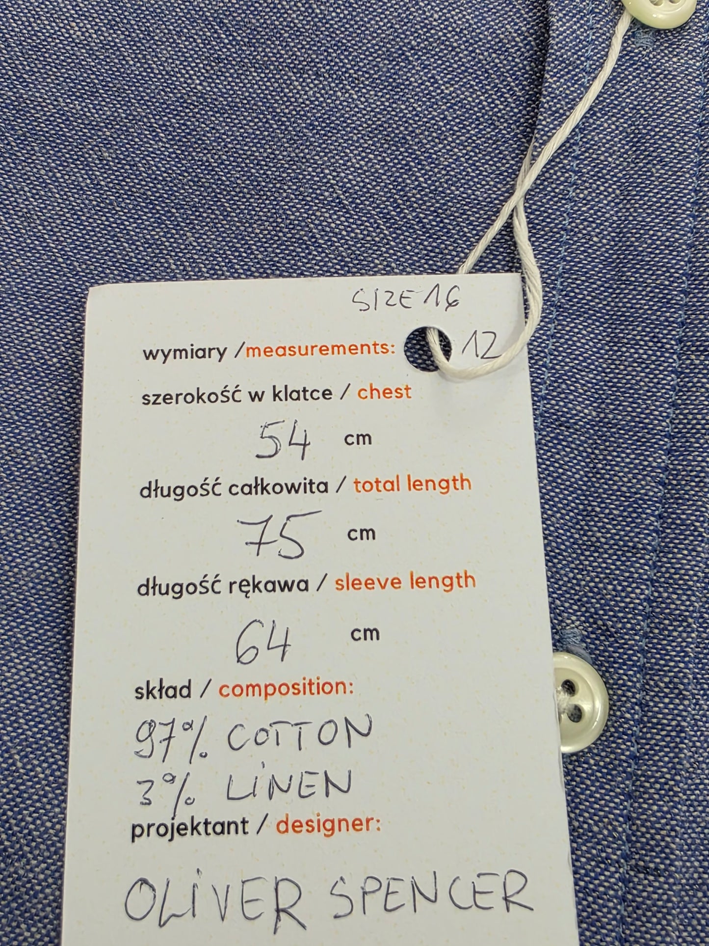 Oliver Spencer Koszula Bawełna i Len błękitna z zaokrąglonym kołnierzykiem (club collar) | Rozm. 16 (M/L)