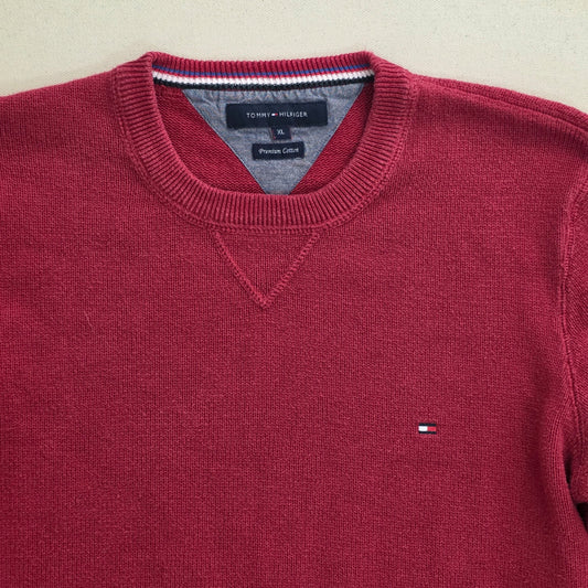 Sweter Bawełniany Tommy Hilfiger Premium Cotton Czerwony / Bordo Rozmiar XL – detal 3 | vntg.studio™