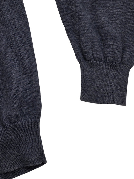Sweter Massimo Dutti z Bawełny i Kaszmiru Granatowy w Serek z Łatami – detal 1 | vntg.studio™