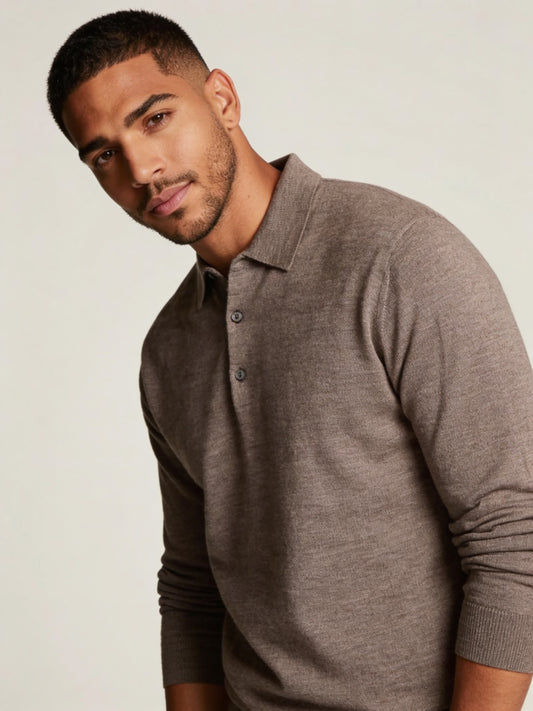 Sweter polo Fiume 100% virgin wool beżowy roz. L – widok tyłu | vntg.studio™