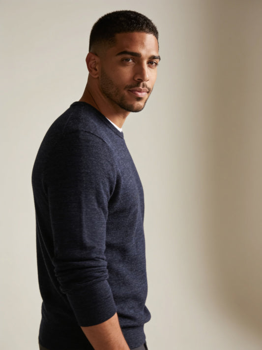 Sweter unisex Mario Conti Chandler Merino Genser granatowy wełna merino roz. L – widok tyłu | vntg.studio™