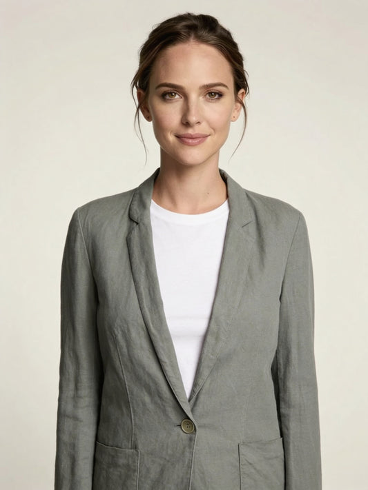 Damska Marynarka Marc O'Polo Garment Dyed Lniana Szałwiowa Zieleń Rozmiar 36 S – widok frontu | vntg.studio™