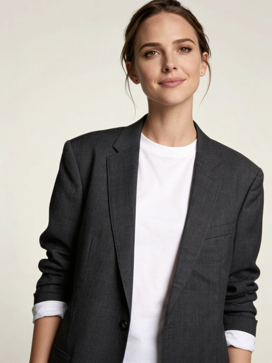 Męska Marynarka Wełniana Tommy Hilfiger Tailored Monticello Super 100's Szara w Kratę – widok tyłu | vntg.studio™