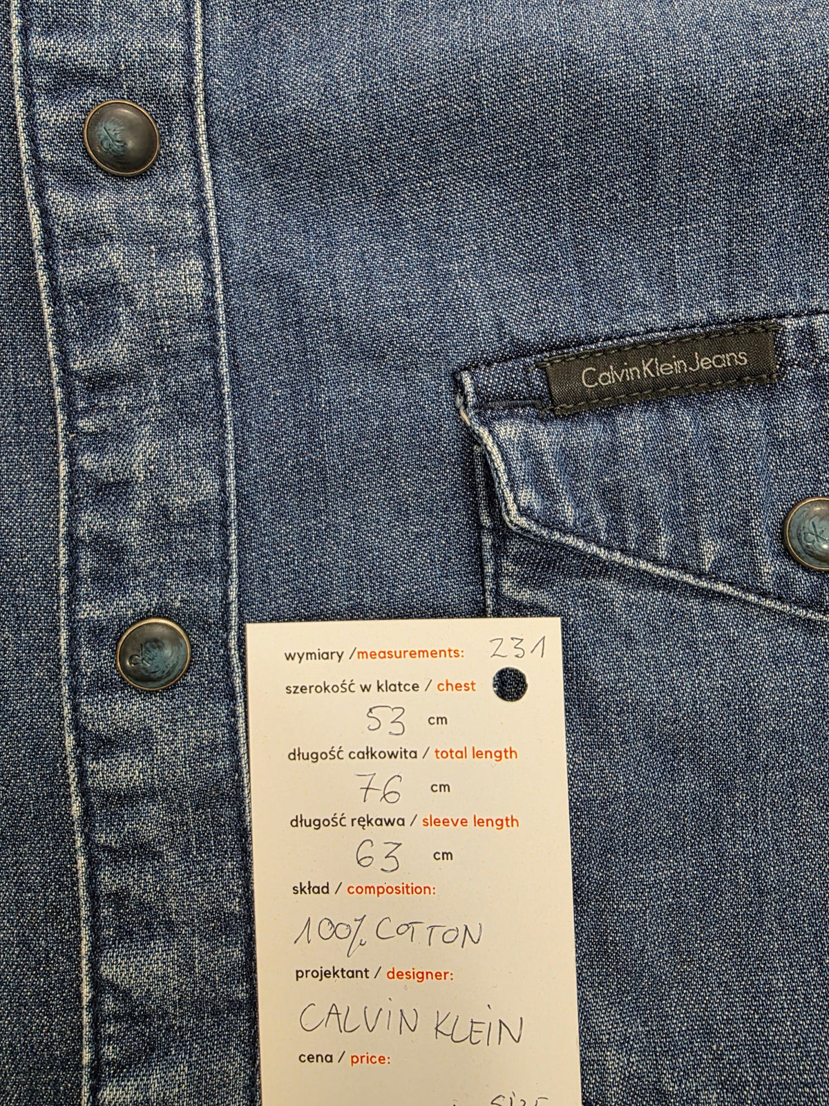 Koszula męska Calvin Klein Jeans dżinsowa niebieska slim fit roz. M – detal 3 | vntg.studio™