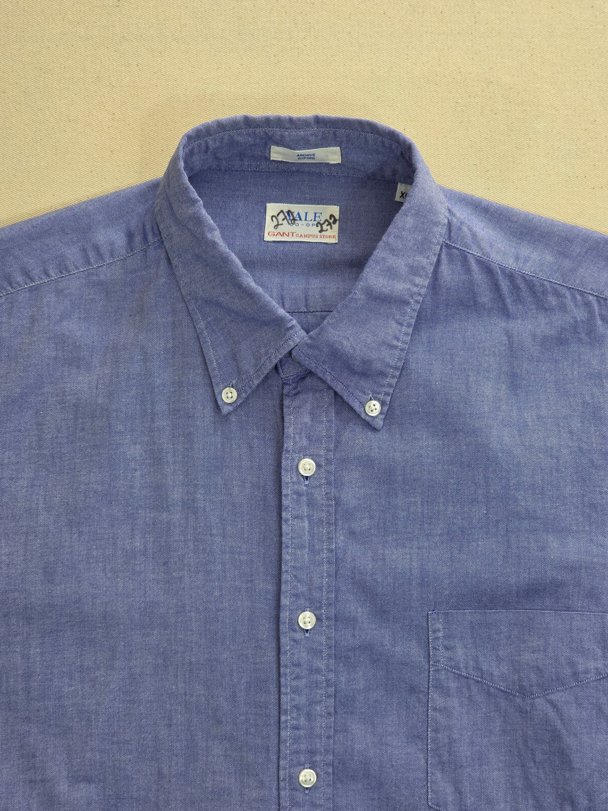 Koszula męska Gant Yale Co-Op Archive bawełna oksfordzka błękitna vintage XL