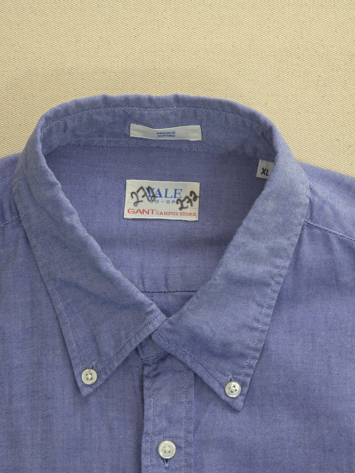 Koszula męska Gant Yale Co-Op Archive bawełna oksfordzka błękitna vintage XL