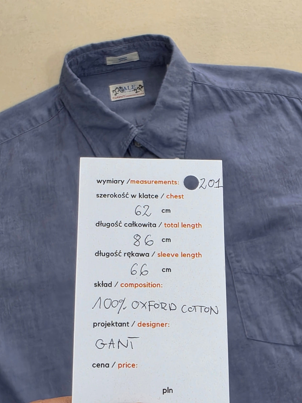 Koszula męska Gant Yale Co-Op Archive bawełna oksfordzka błękitna vintage XL