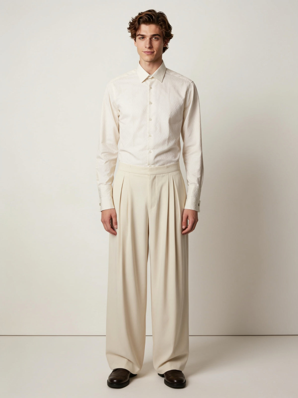 Koszula męska Studio Jeff Banks ecru na spinki elegancka roz. 15.5