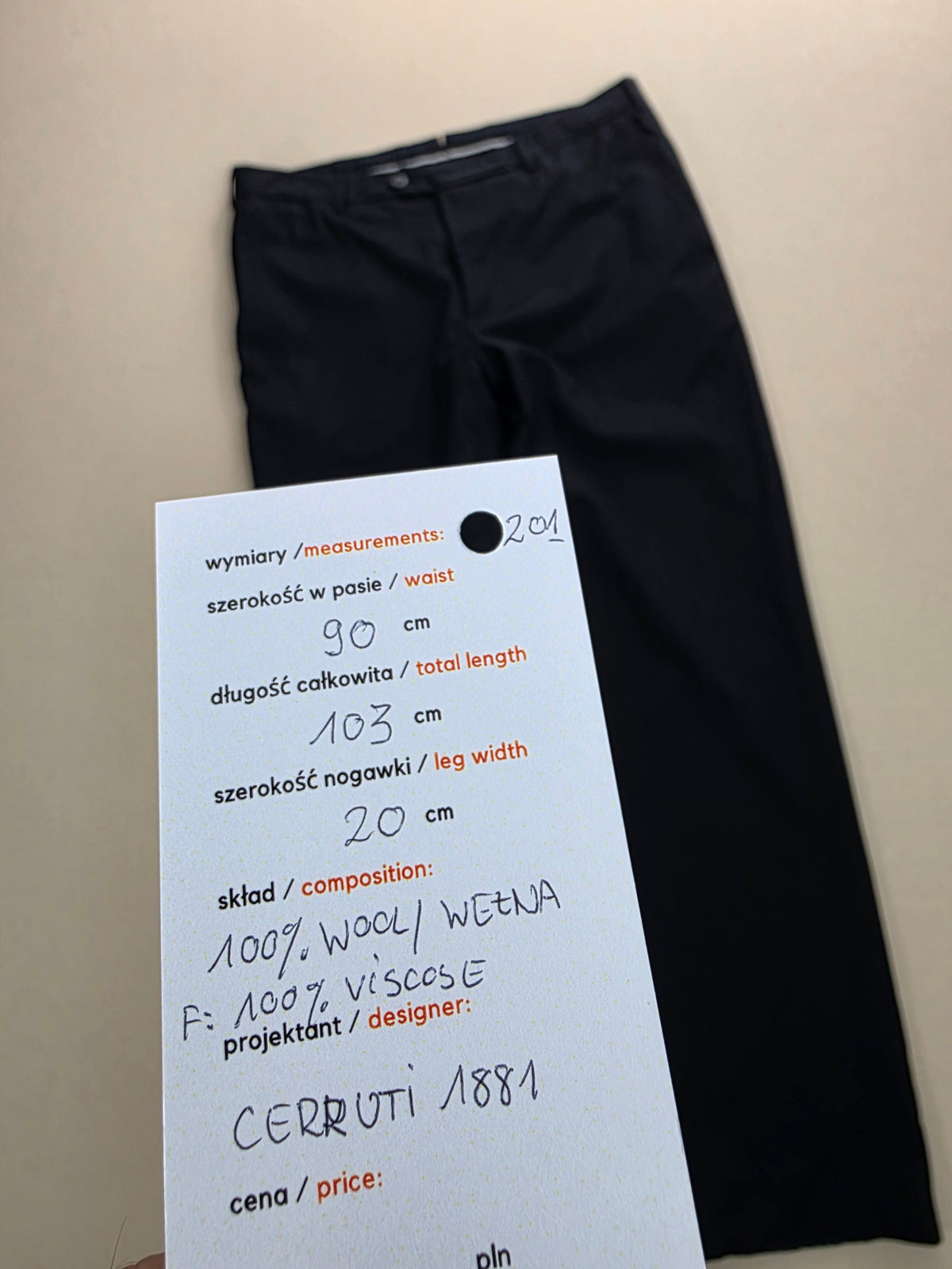 Spodnie garniturowe Cerruti 1881 wełniane w prążki (pinstripe) granatowe vintage 52 / L
