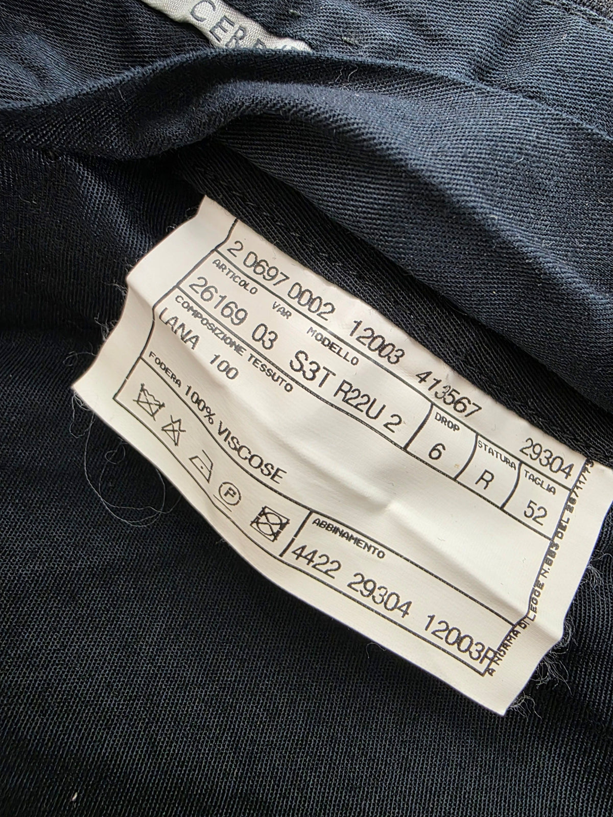 Spodnie garniturowe Cerruti 1881 wełniane w prążki (pinstripe) granatowe vintage 52 / L