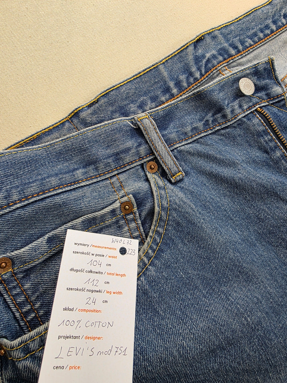 Spodnie jeansowe Levi's mod 751 proste niebieskie roz. W40 L32