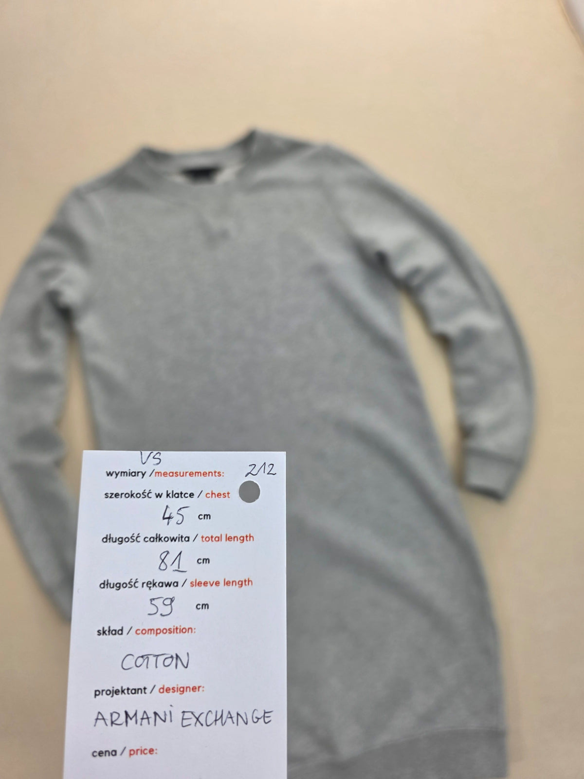 Sukienka dresowa Armani Exchange z zamkiem bocznym bawełniana szara roz. XS