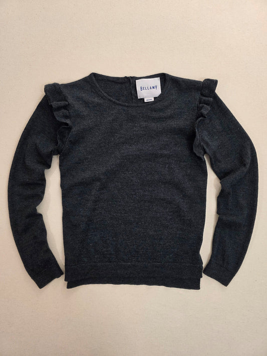 Sweter damski Bellamy z wełny merynosa z falbanami grafitowy roz. S – widok tyłu | vntg.studio™