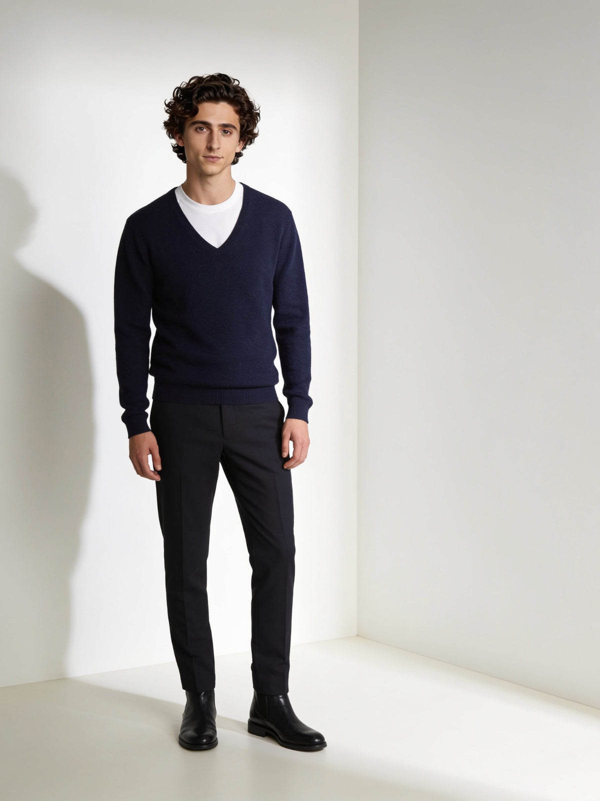 Sweter unisex Gant Rugger wełniany z alpaką granatowy serek roz. M – widok frontu | vntg.studio™