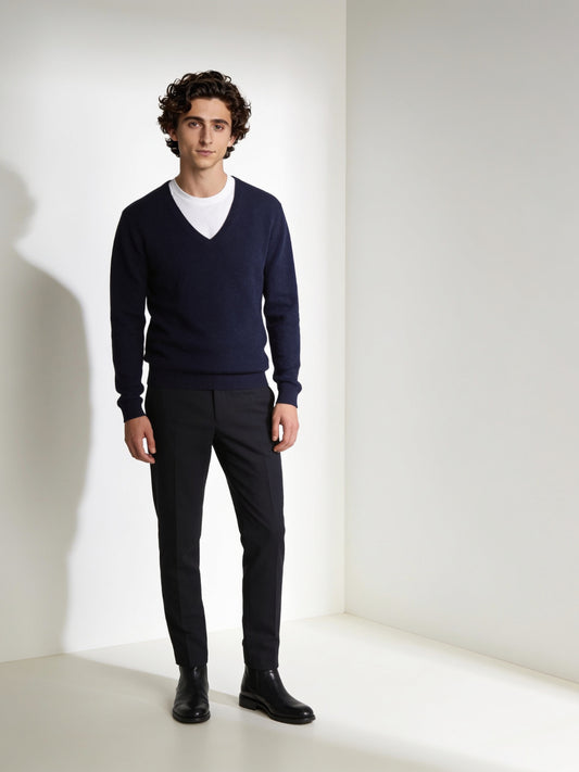 Sweter unisex Gant Rugger wełniany z alpaką granatowy serek roz. M – widok frontu | vntg.studio™