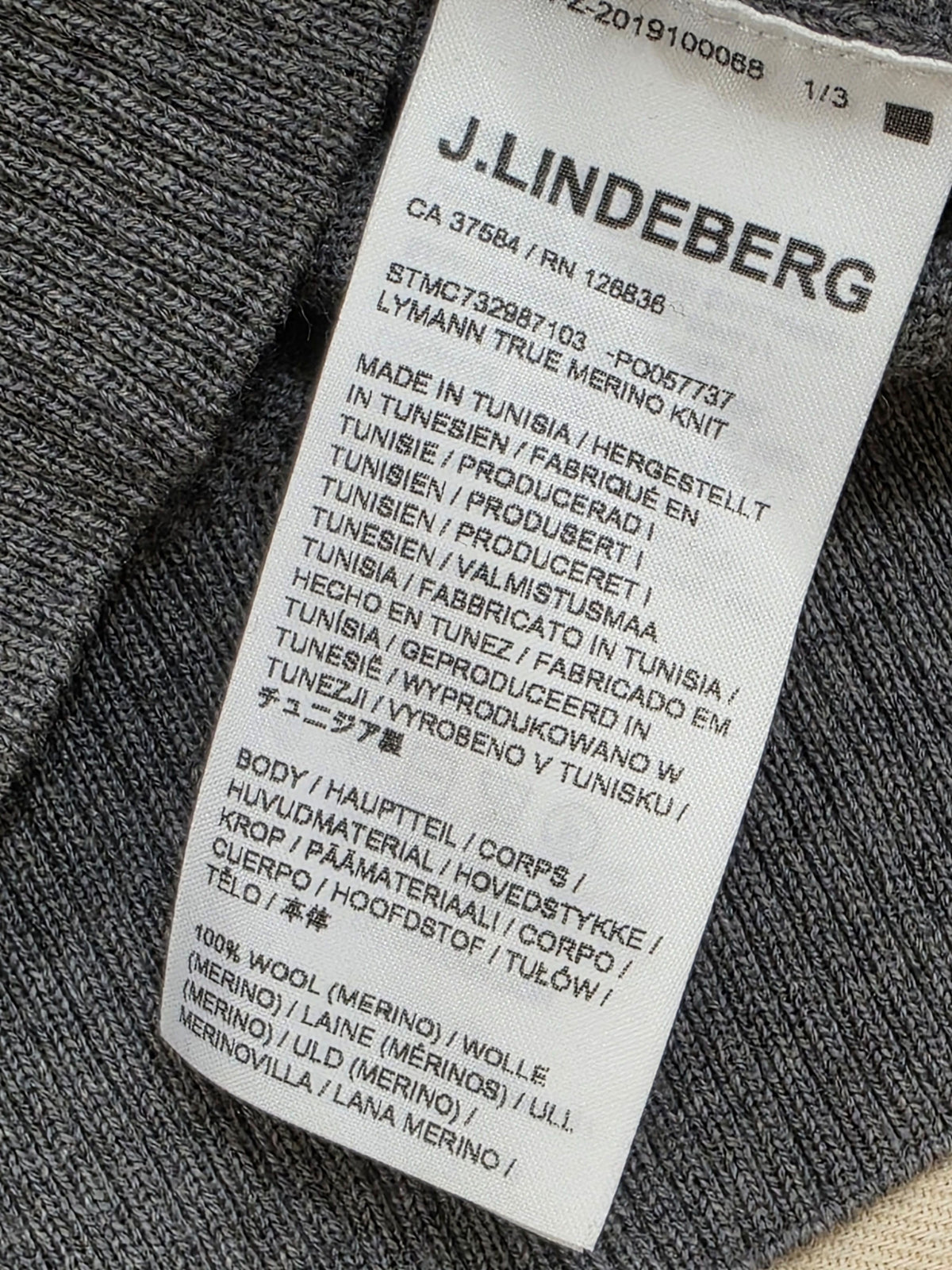 Sweter męski J.Lindeberg Lymann True Merino Knit szary dekolt V-neck roz. M
