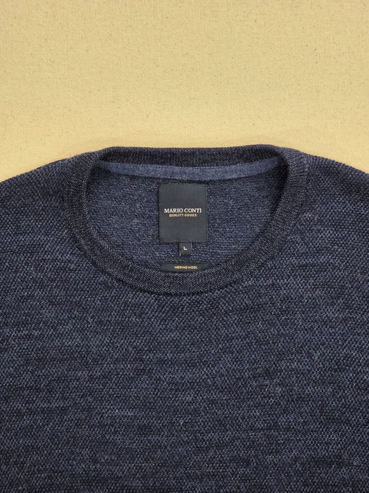 Sweter męski Mario Conti Chandler Merino Genser granatowy wełna merino roz. L – detal 1 | vntg.studio™