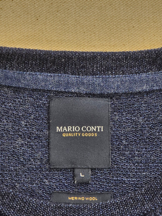 Sweter męski Mario Conti Chandler Merino Genser granatowy wełna merino roz. L – detal 2 | vntg.studio™