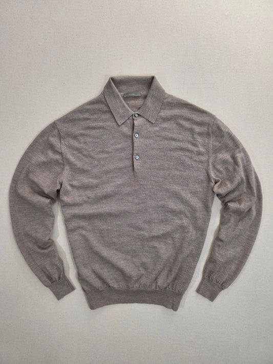 Sweter polo Fiume 100% virgin wool beżowy roz. L – detal 2 | vntg.studio™