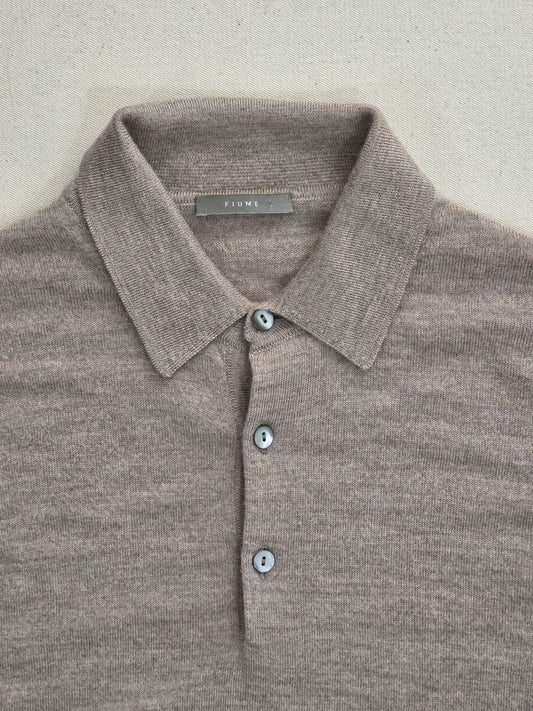 Sweter polo Fiume 100% virgin wool beżowy roz. L – detal 3 | vntg.studio™