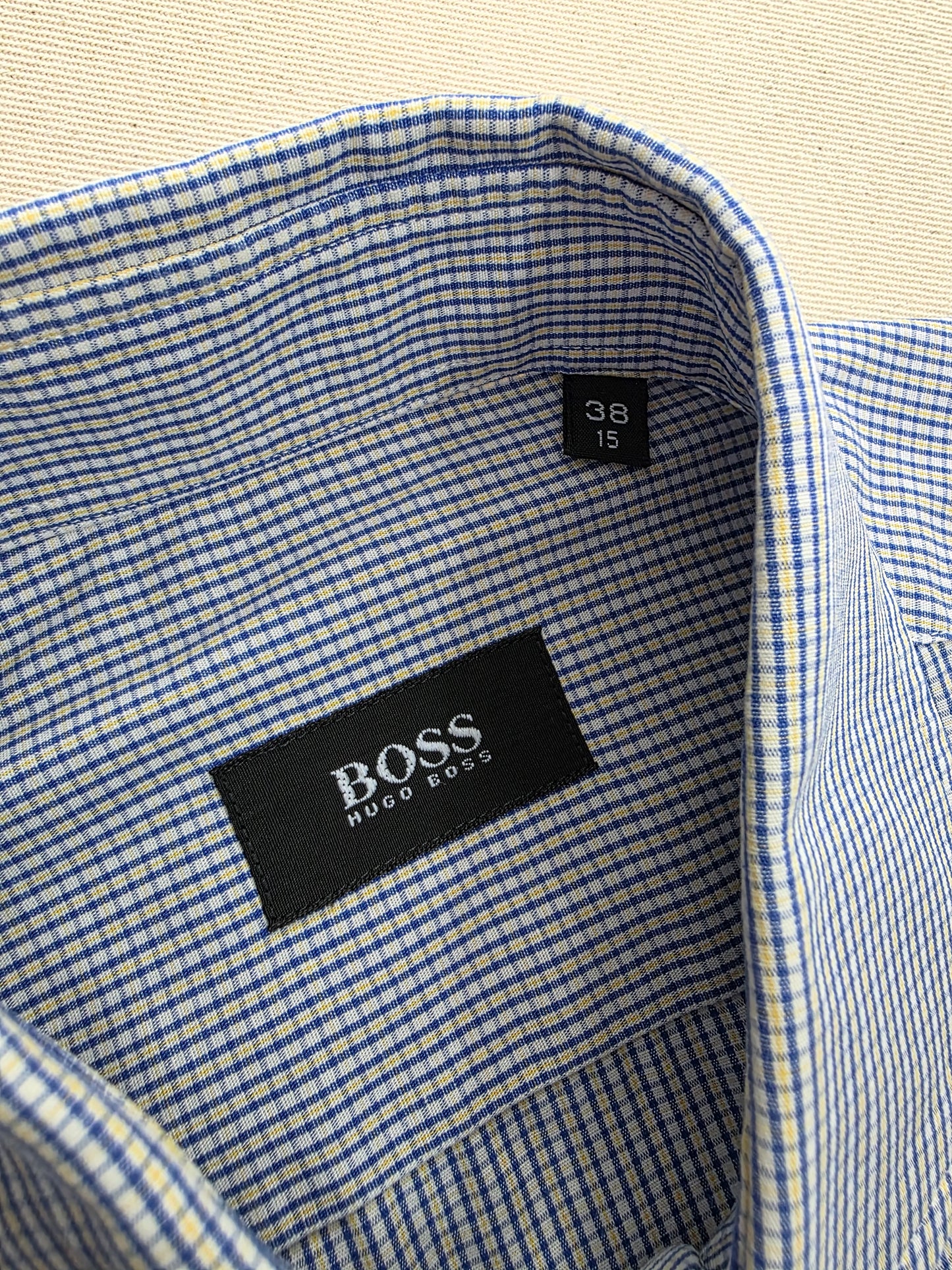 Hugo Boss Koszula Męska w Drobną Kratkę Niebiesko-Żółtą | Rozm. 38/15 (S/M)