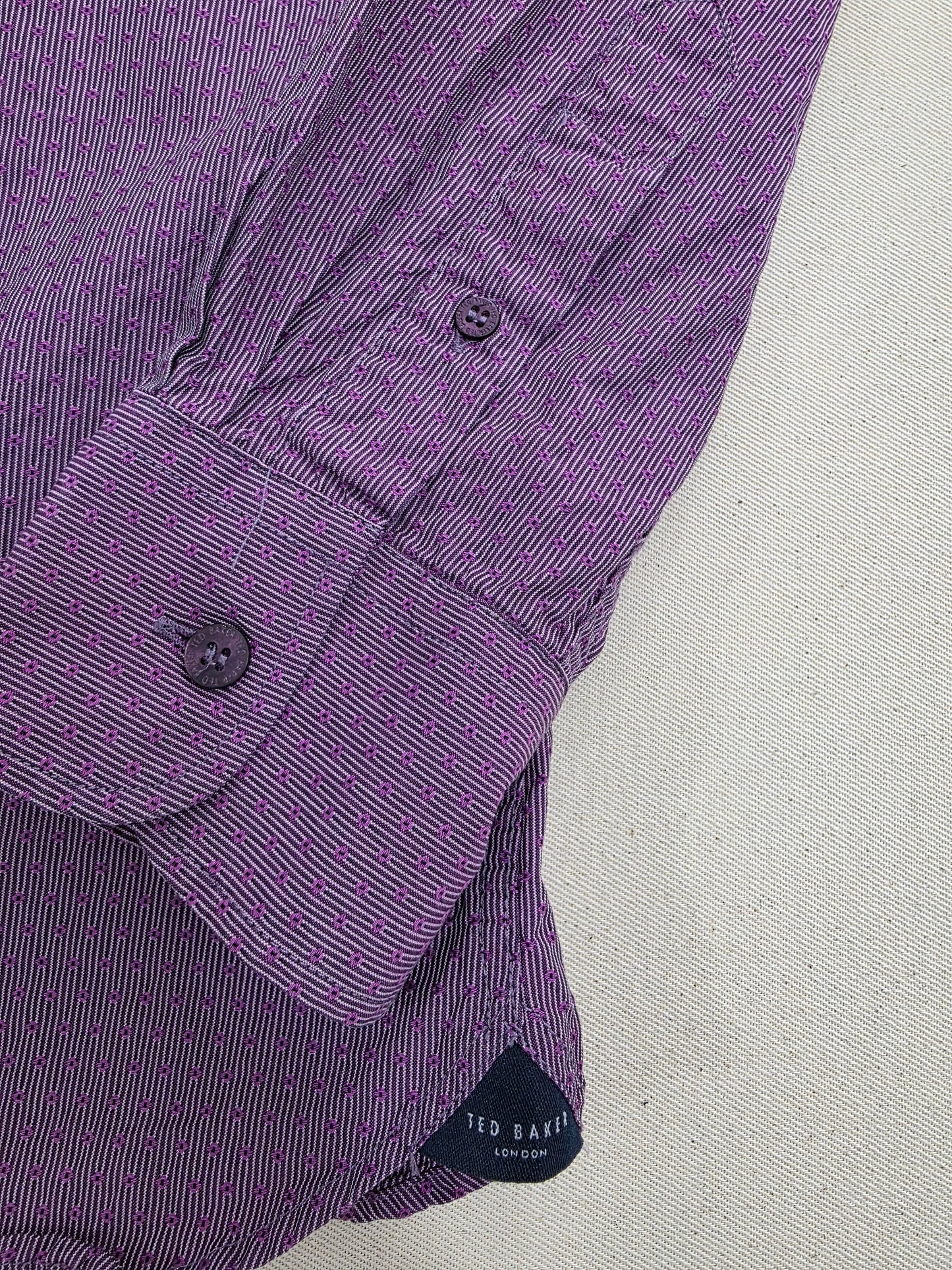 Ted Baker Koszula Męska w Mikrowzór Drobne Kropki Violet | Rozm. 4 (L)
