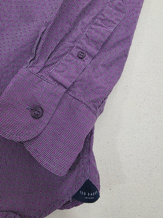 Ted Baker Koszula Męska w Mikrowór | Fioletowa | Rozm. L – detal 3 | vntg.studio™