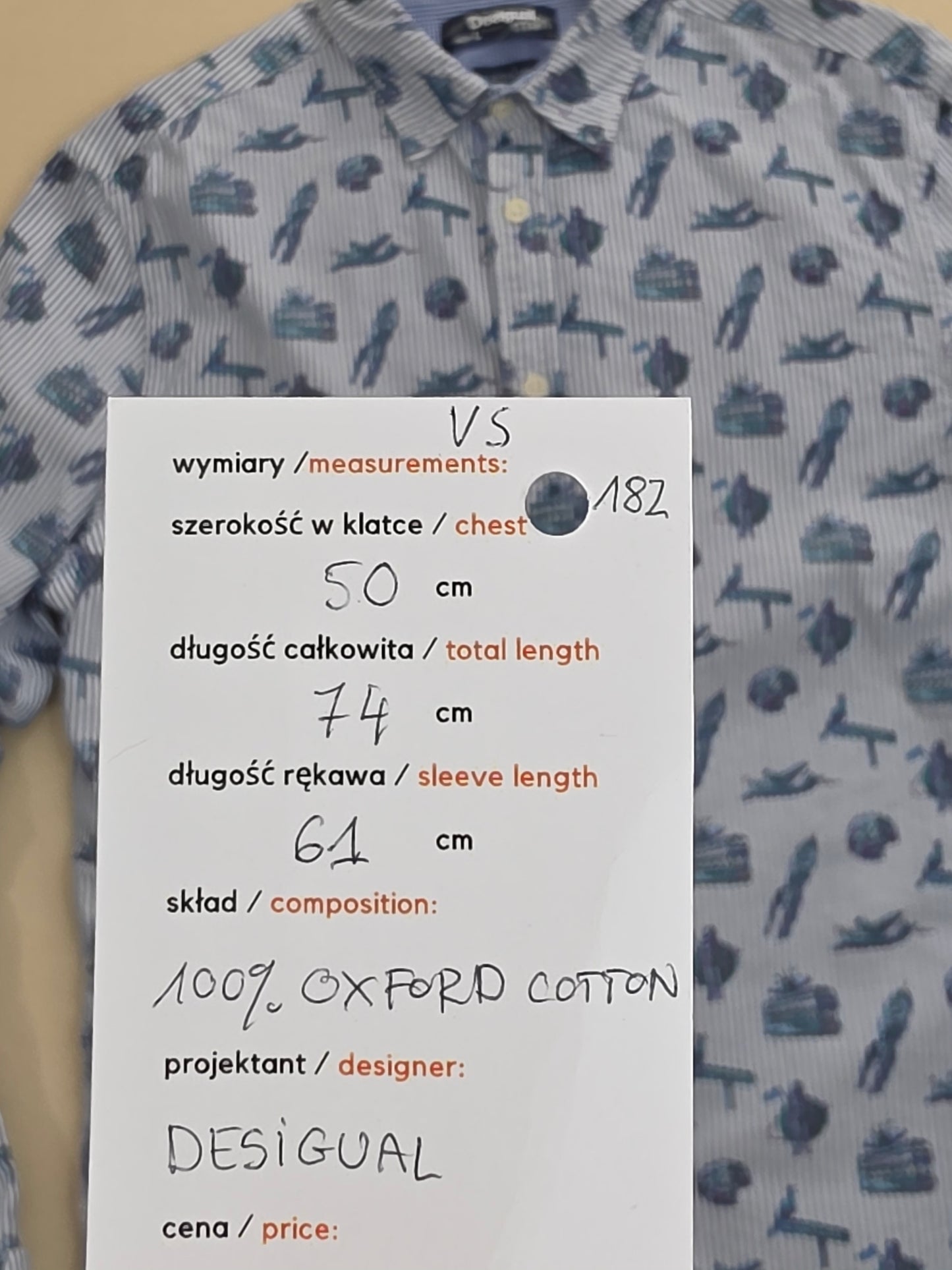 Desigual męska koszula w mikropaski z nadrukiem bawełna oxford rozm. L