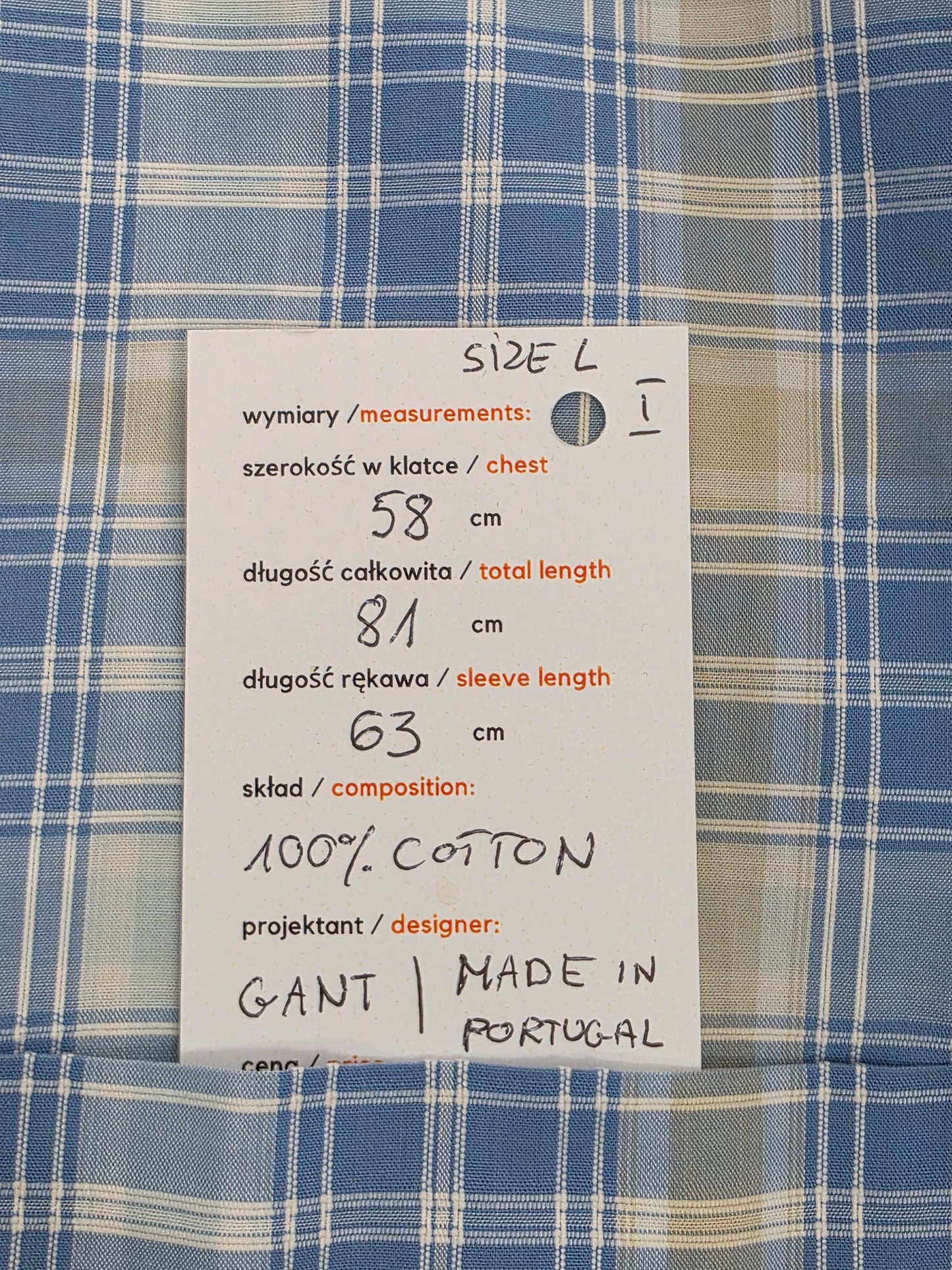 Gant Koszula Męska w Kratkę Palm Springs Poplin | Rozm. L (Regular Fit)
