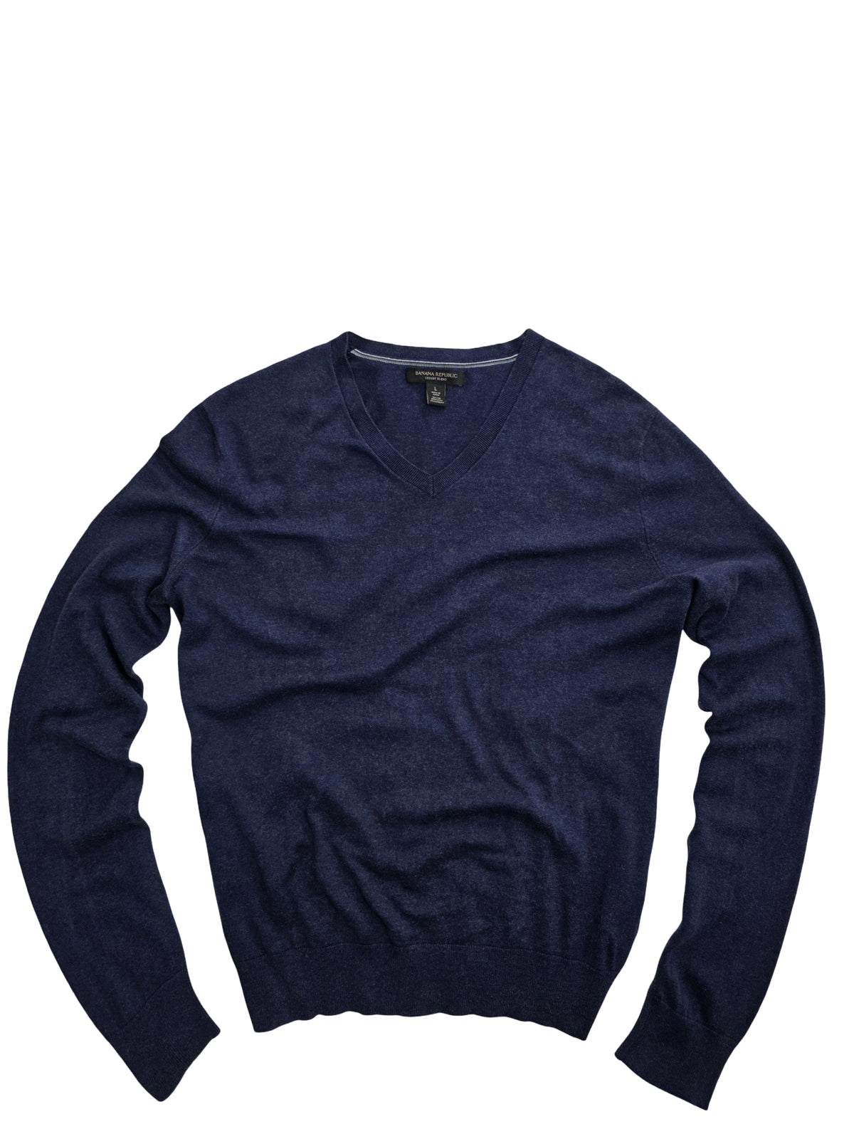 Sweter Banana Republic V-Neck Jedwab Bawełna Kaszmir Granatowy Rozmiar L %