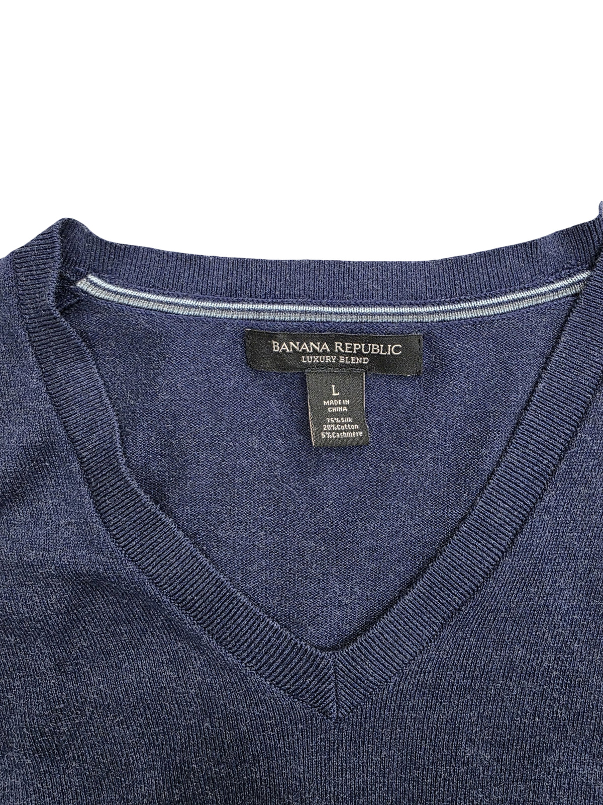 Sweter Banana Republic V-Neck Jedwab Bawełna Kaszmir Granatowy Rozmiar L %