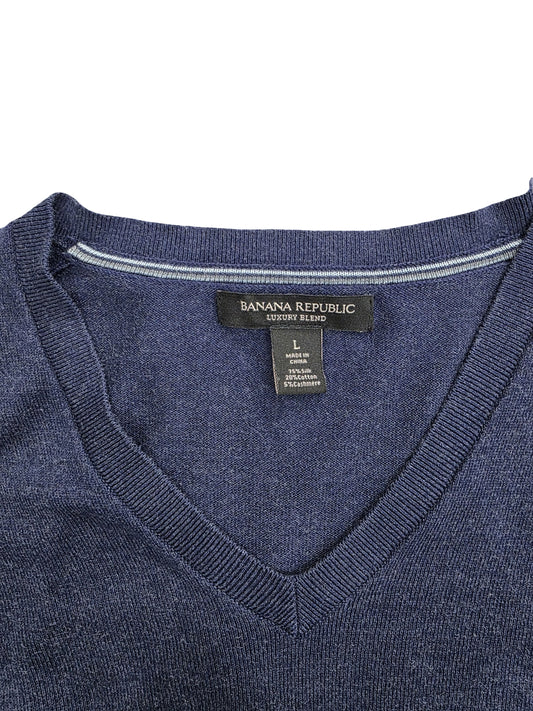 Sweter Banana Republic V-Neck Jedwab Bawełna Kaszmir Granatowy Rozmiar L – widok tyłu | vntg.studio™