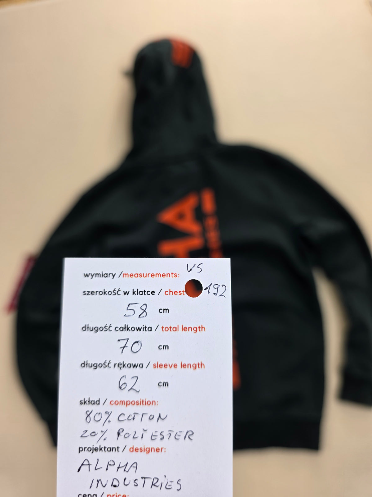 Alpha Industries Bluza z Kapturem Hoodie Pomarańczowe Akcenty Rozmiar L