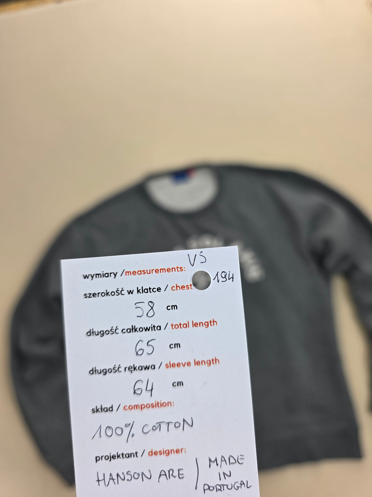 Hanson Åre Szara Bluza Męska Crewneck 100% Bawełna Made in Portugal Rozmiar XL
