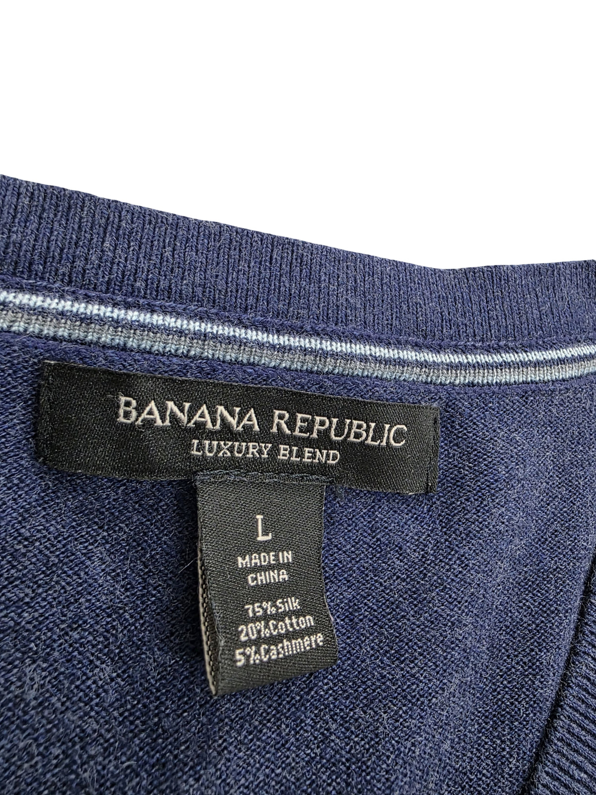 Sweter Banana Republic V-Neck Jedwab Bawełna Kaszmir Granatowy Rozmiar L %