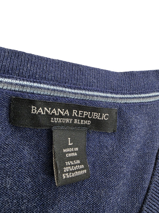 Sweter Banana Republic V-Neck Jedwab Bawełna Kaszmir Granatowy Rozmiar L – detal 1 | vntg.studio™