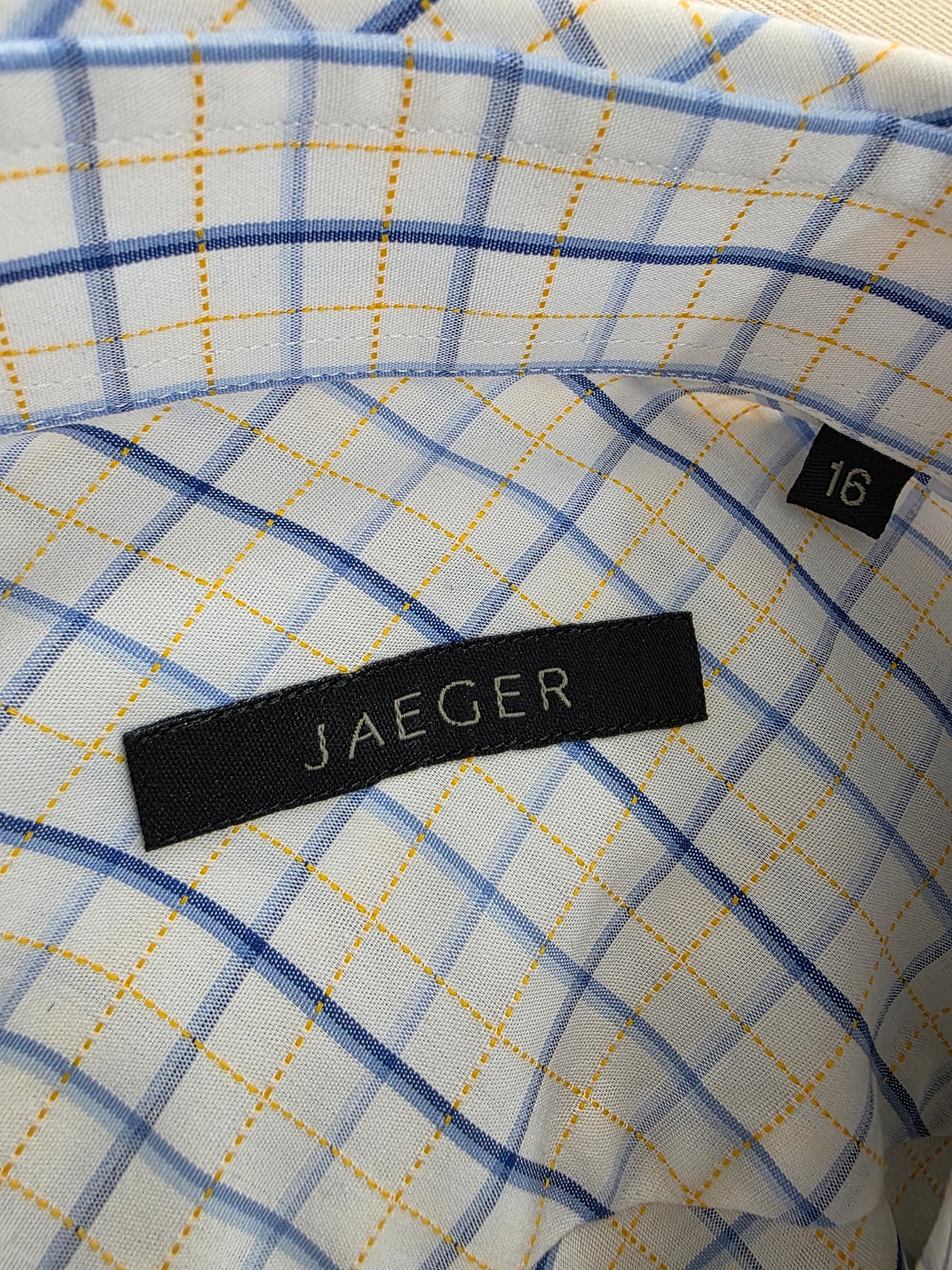 Elegancka Koszula Męska Jaeger 100% Bawełna Włoska Kratka (Tattersall) | Rozm. 16 (L)