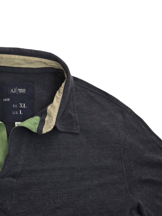 Koszulka Polo Armani Jeans 100% Len Ciemnozielona Butelkowa Rozmiar L – detal 2 | vntg.studio™
