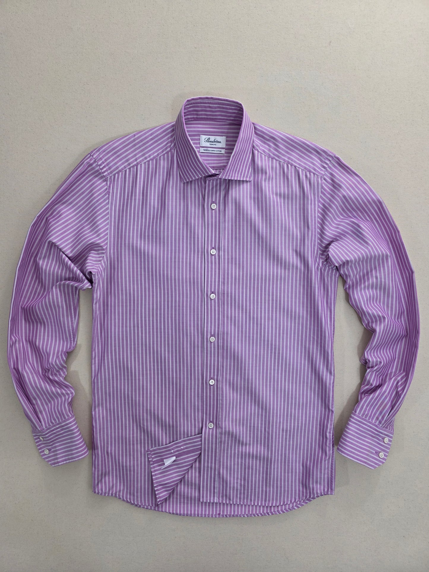 Luksusowa Koszula Męska Stenströms Slimline Różowa w Paski 100% Twofold Super Cotton | Rozm. 40 (M)