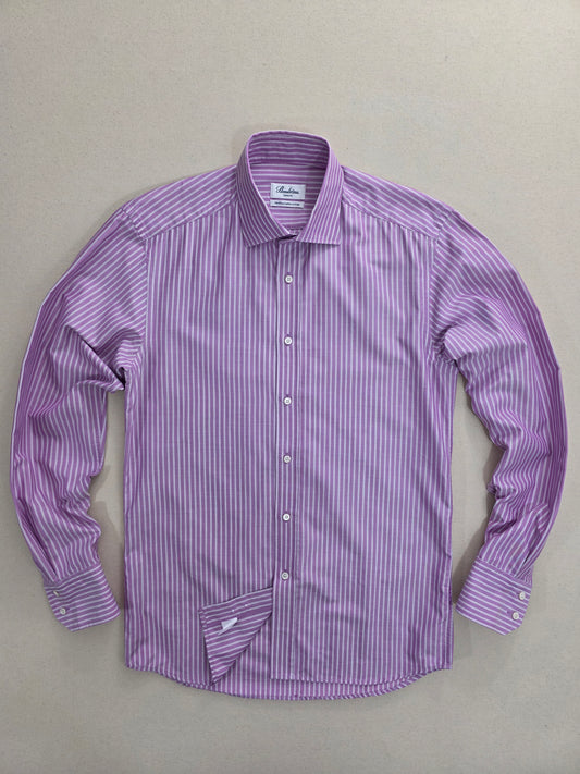 Luksusowa Koszula Męska Stenströms Slimline Różowa w Paski 100% Twofold Super Cotton | Rozm. 40 (M)