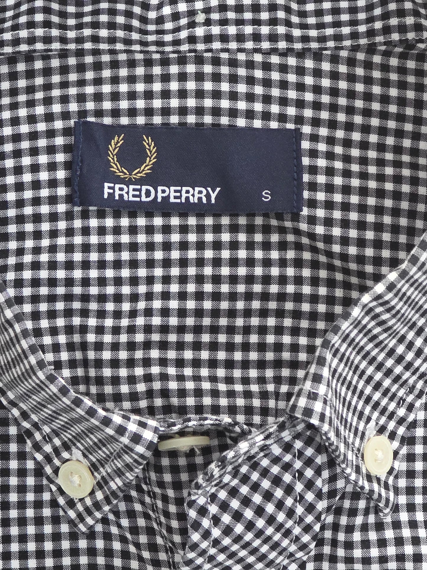 Fred Perry czarno-biała koszula w kratkę gingham retro rozm. S