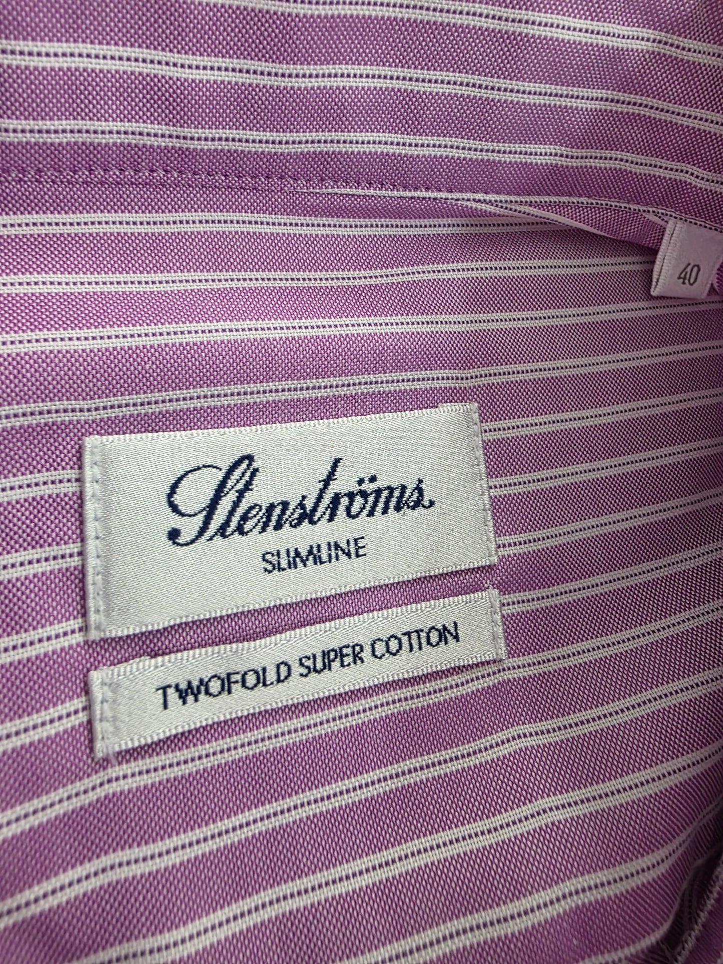 Luksusowa Koszula Męska Stenströms Slimline Różowa w Paski 100% Twofold Super Cotton | Rozm. 40 (M)