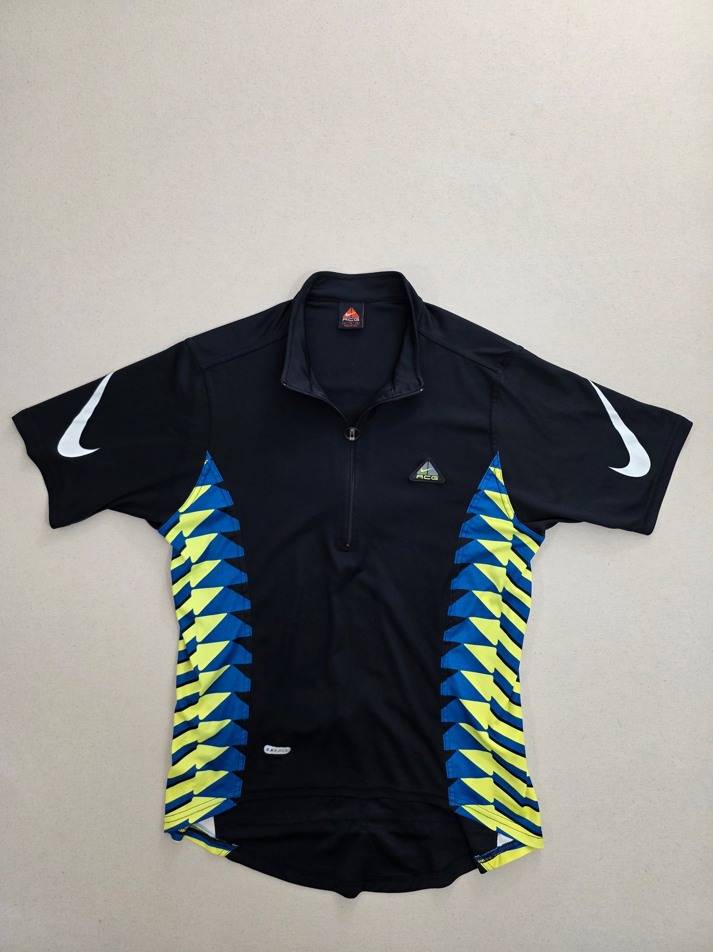 Vintage Koszulka Rowerowa Nike ACG Dri-FIT Made in USA (Lata 90.) – Czarno-Niebiesko-Żółta | Rozm. XL